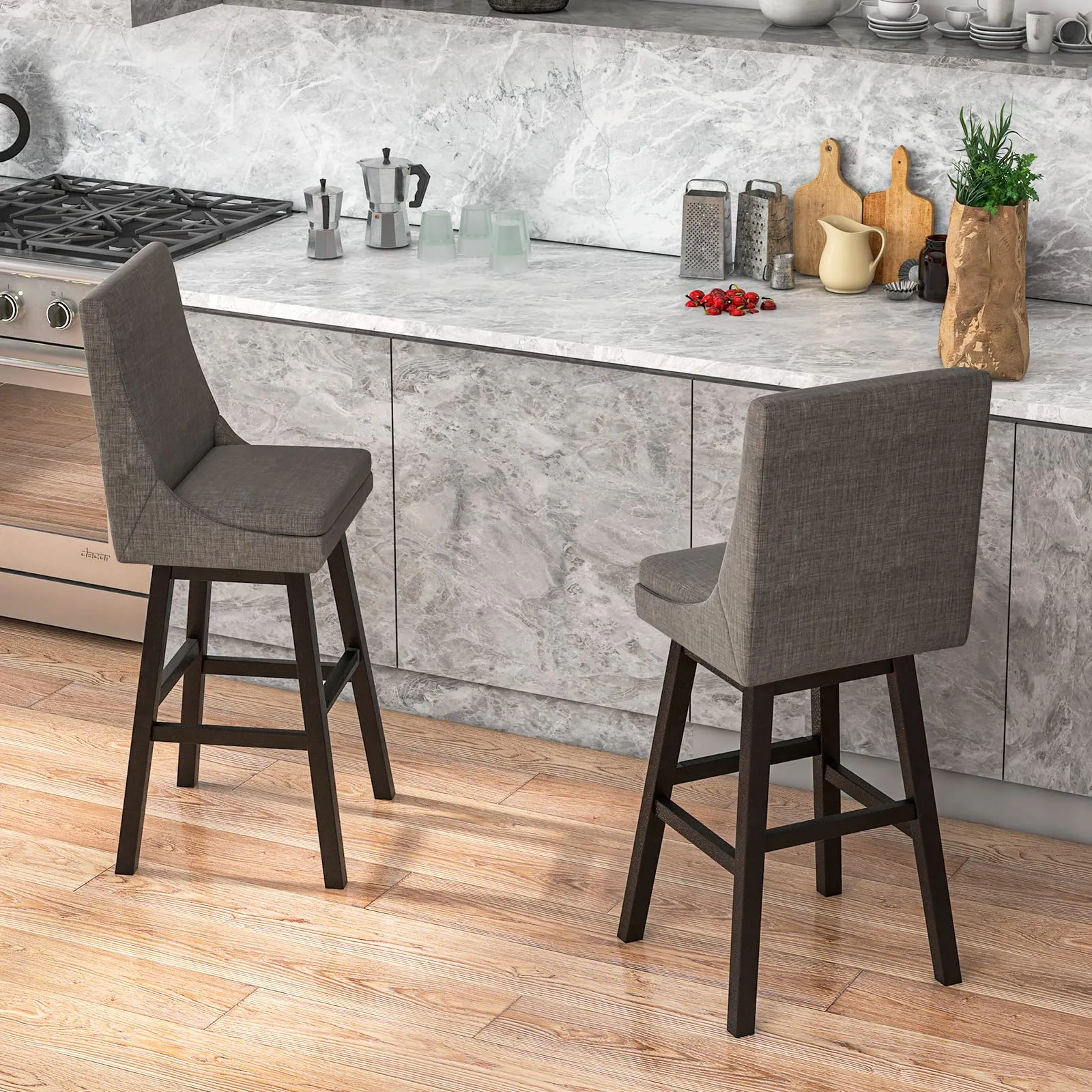Giantex Bar Stools Set of 2, 30.5" Bar Height 360-degree Swivel Barstools with Rubber Wood Legs, Gray