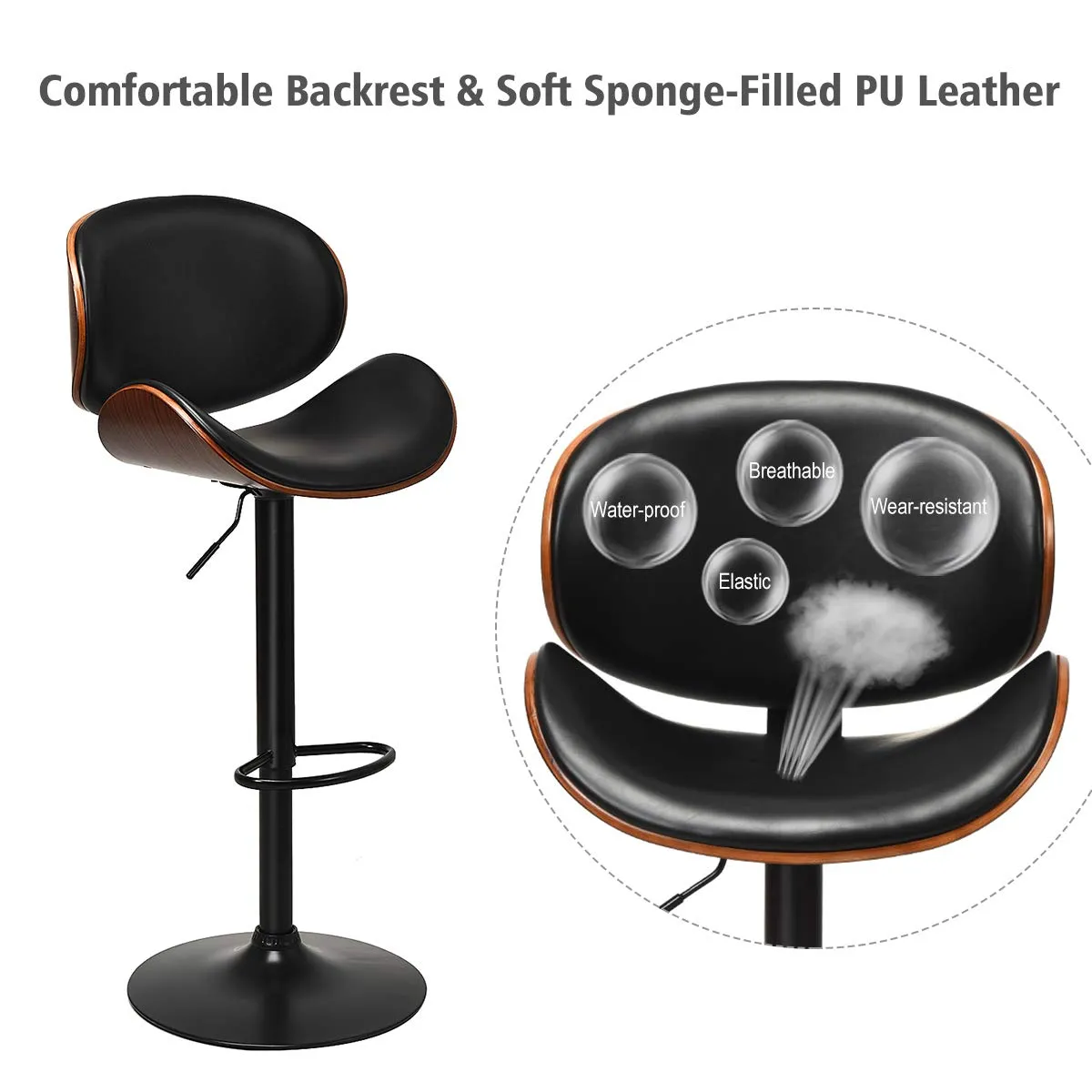Giantex Bar Stools Set of 2, Adjustable Swivel Barstools with Back