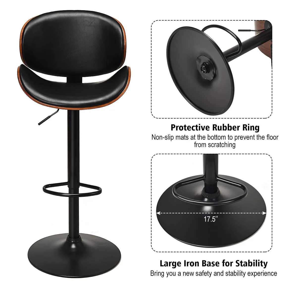 Giantex Bar Stools Set of 2, Adjustable Swivel Barstools with Back