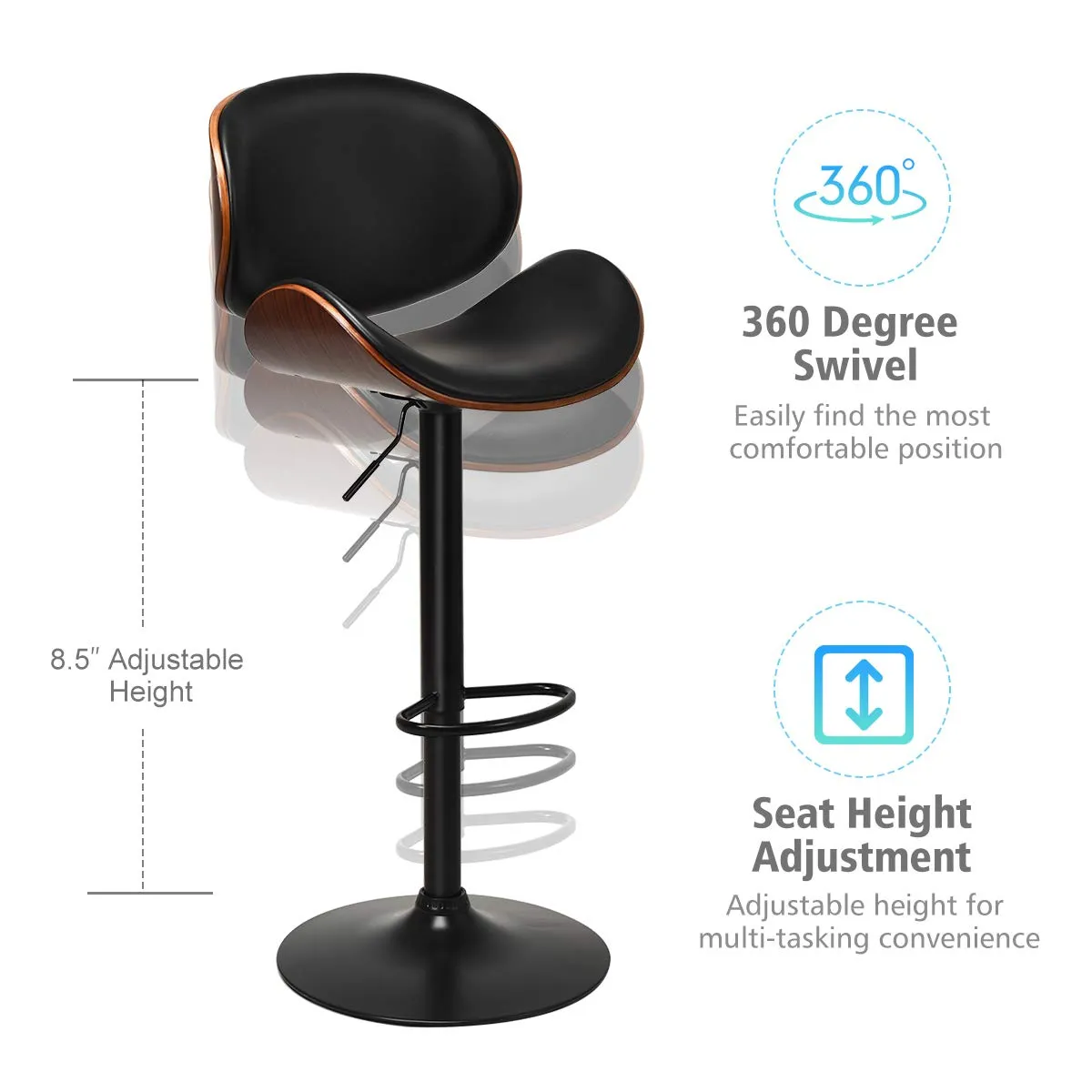 Giantex Bar Stools Set of 2, Adjustable Swivel Barstools with Back