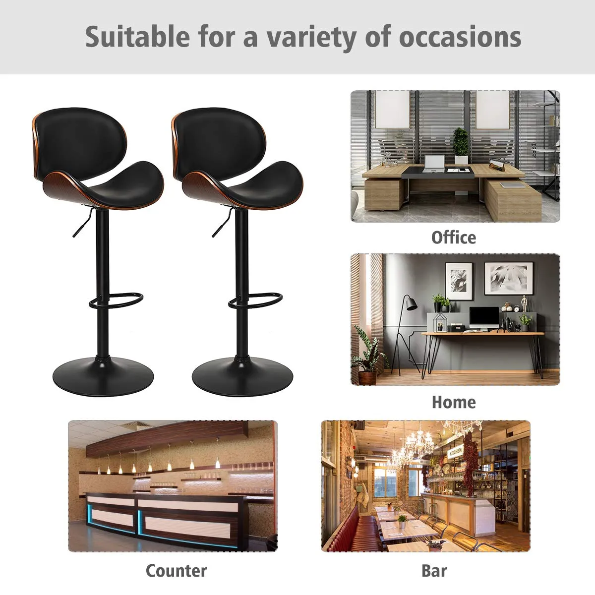 Giantex Bar Stools Set of 2, Adjustable Swivel Barstools with Back