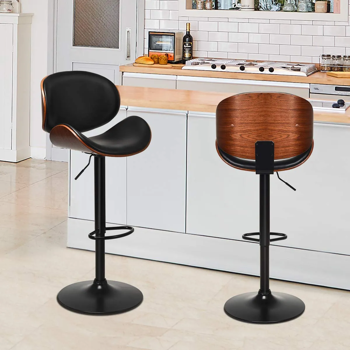 Giantex Bar Stools Set of 2, Adjustable Swivel Barstools with Back
