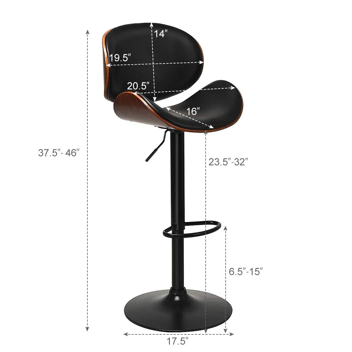 Giantex Bar Stools Set of 2, Adjustable Swivel Barstools with Back