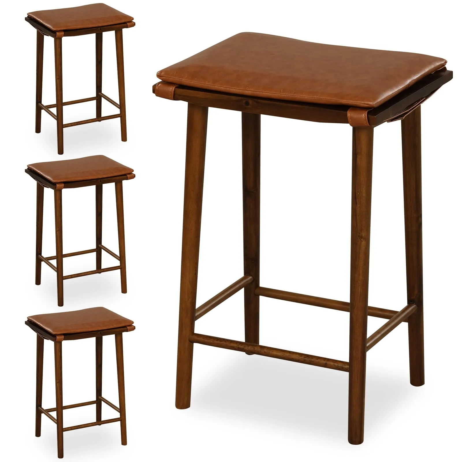 Giantex Bar Stools Set of 4, Wooden Backless Barstools for Kitchen Island