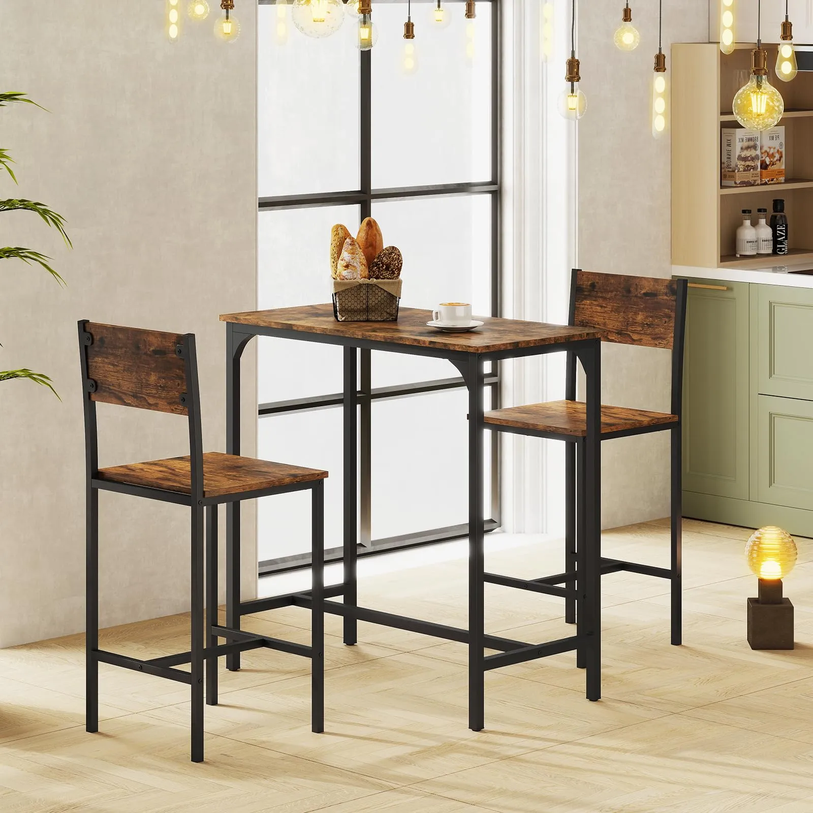 Giantex Bar Table and Chair Set with 2 Counter Height Bar Stools