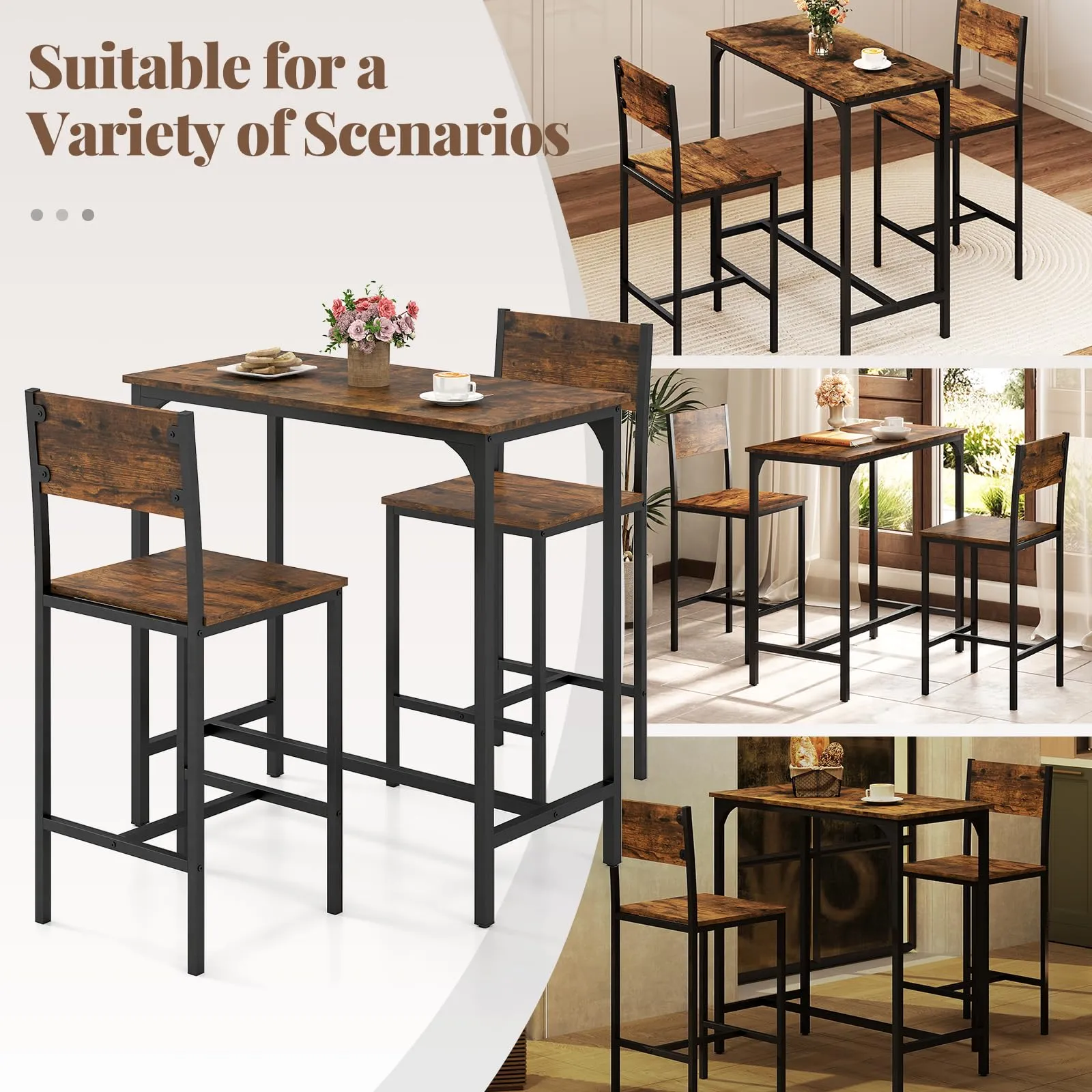 Giantex Bar Table and Chair Set with 2 Counter Height Bar Stools