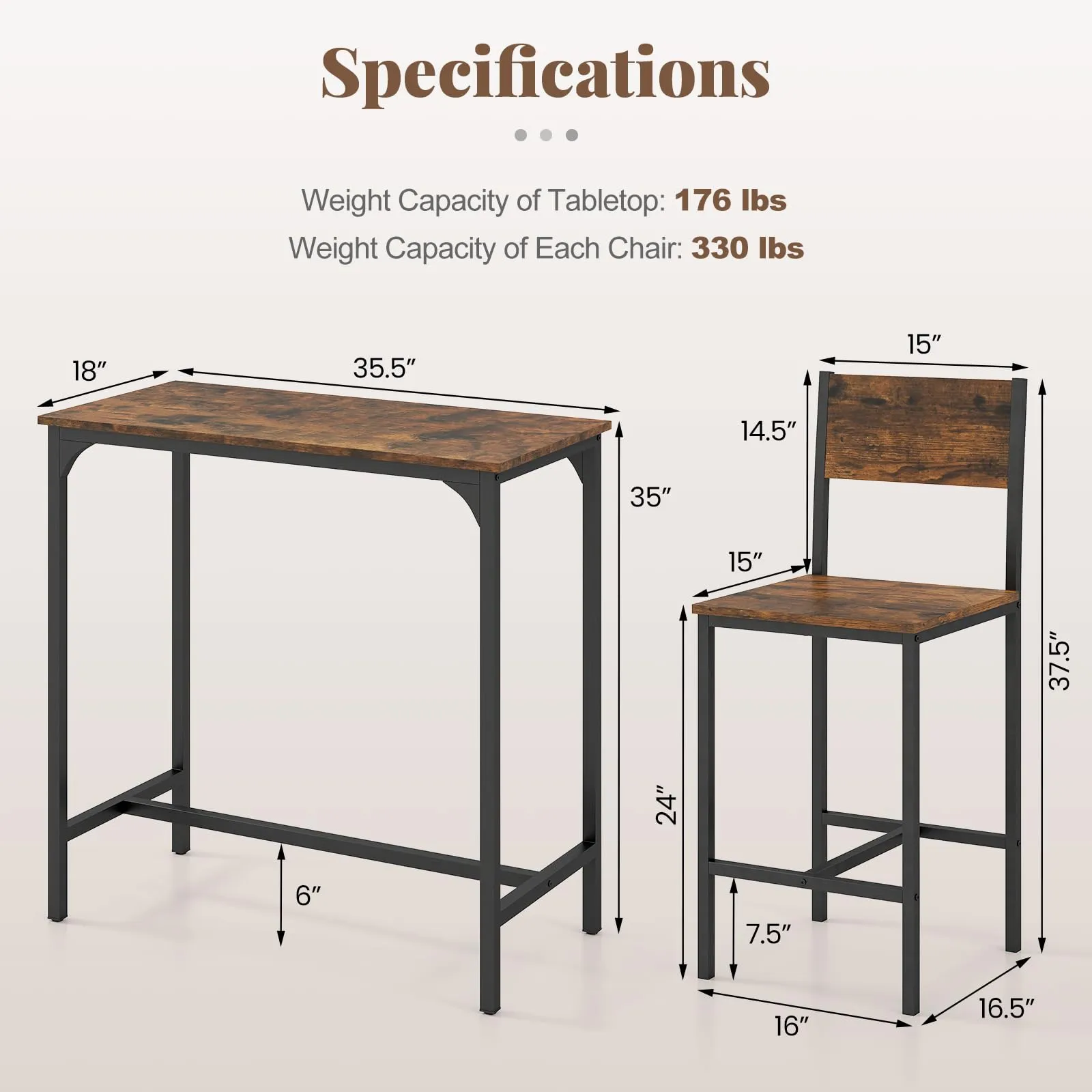 Giantex Bar Table and Chair Set with 2 Counter Height Bar Stools