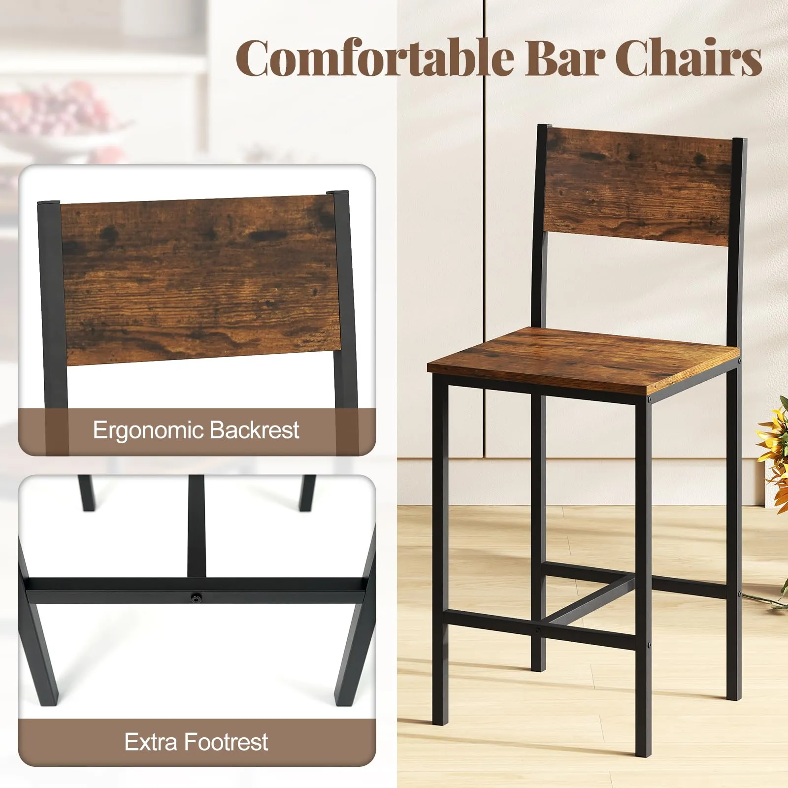 Giantex Bar Table and Chair Set with 2 Counter Height Bar Stools
