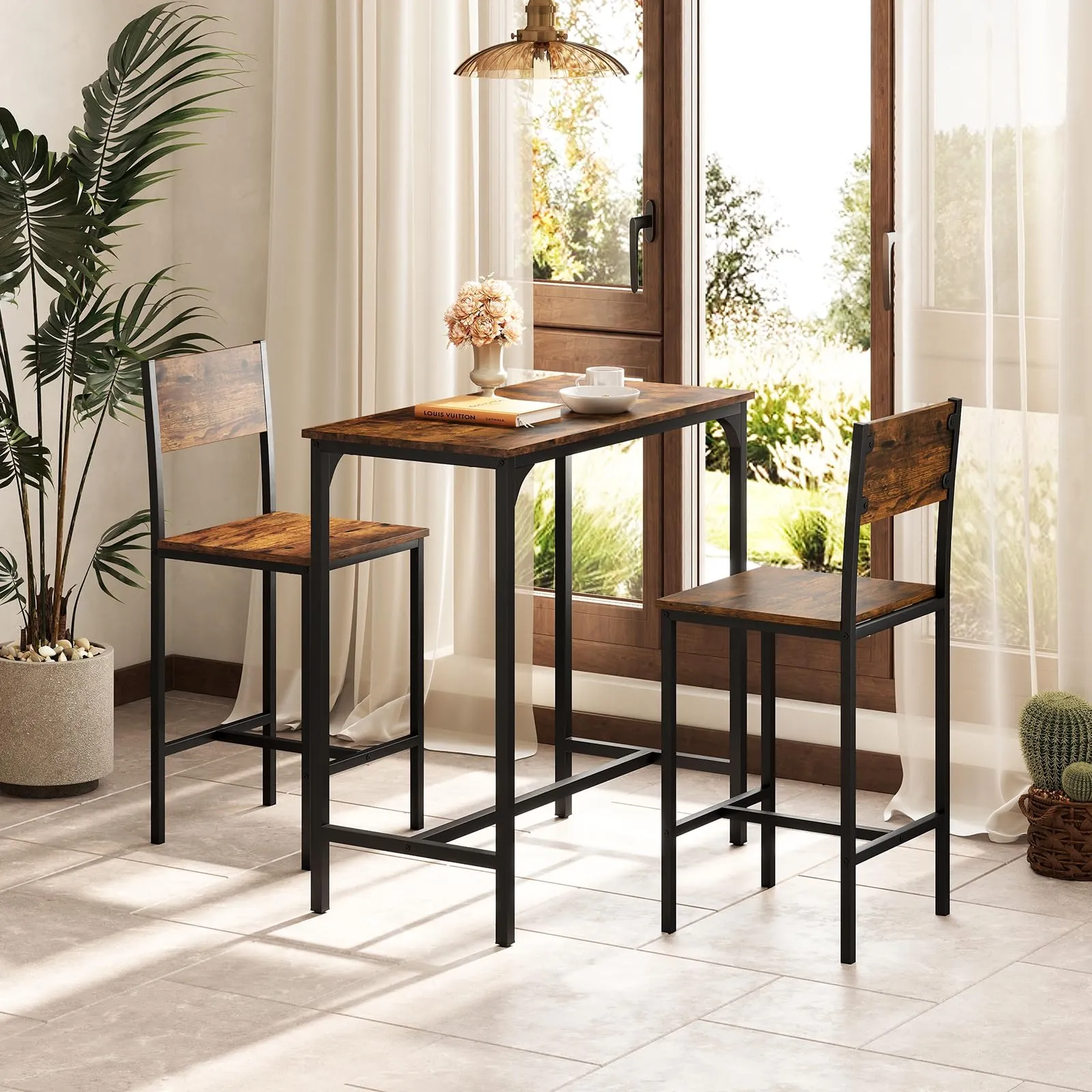 Giantex Bar Table and Chair Set with 2 Counter Height Bar Stools