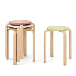 Giantex Bentwood Stackable Stools Set of 4, 18" Round Stacking Backless Nesting Stools set of dining chairs, wooden chairs