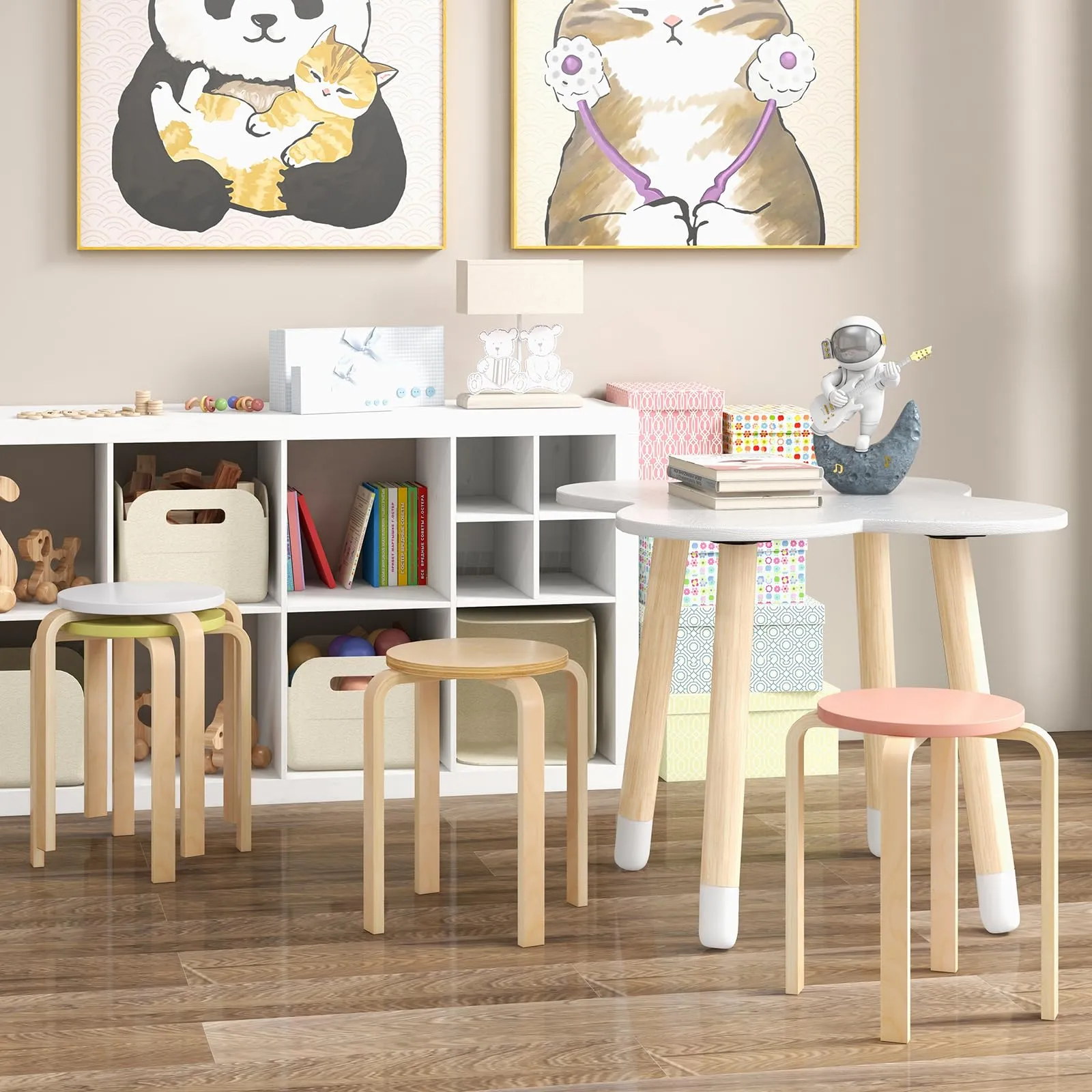 Giantex Bentwood Stackable Stools Set of 4, 18" Round Stacking Backless Nesting Stools