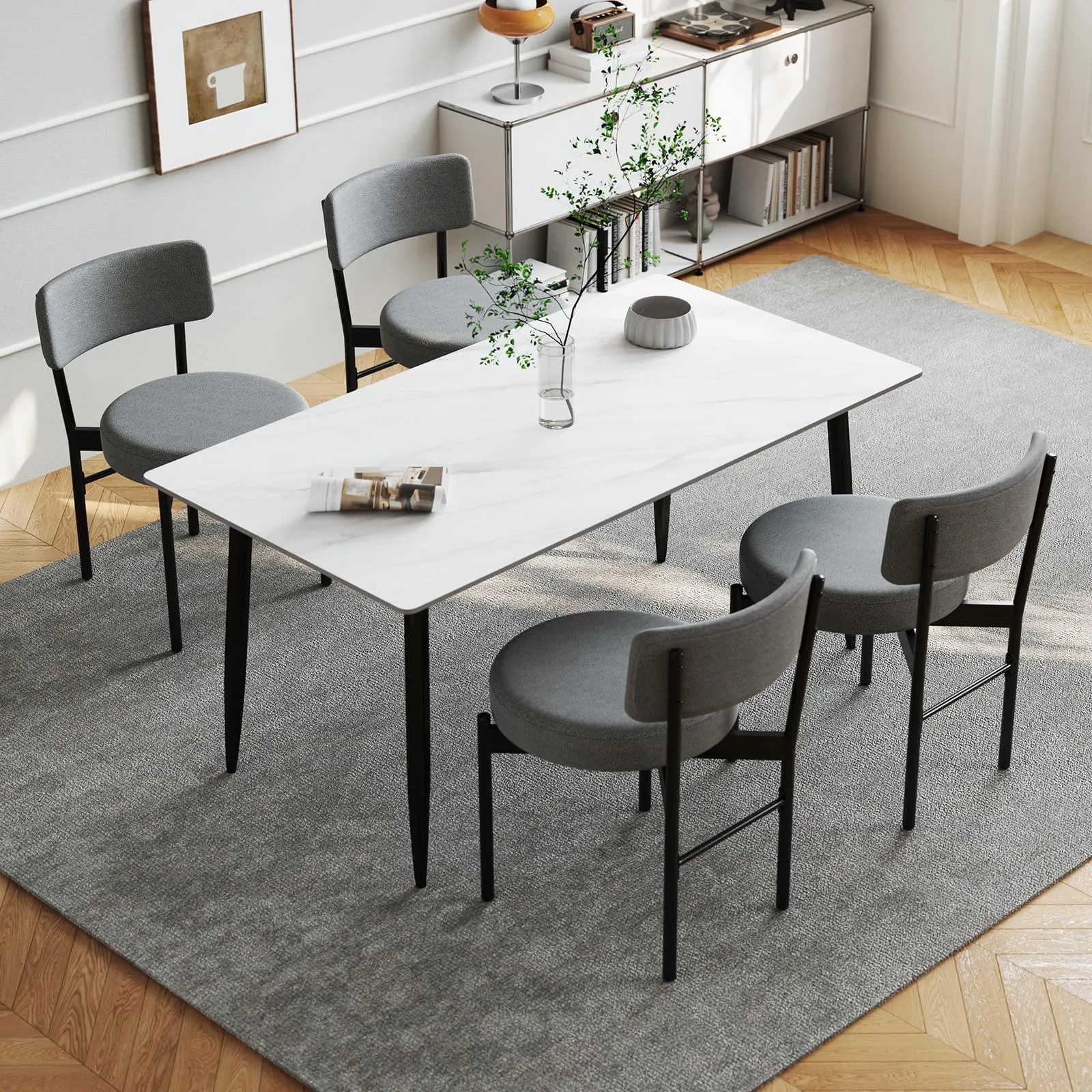 Giantex Boucle Dining Chairs Set of 2/4, Sherpa Upholstered Kitchen Chairs w/Curved Backrest, Padded Seat & Metal Legs
