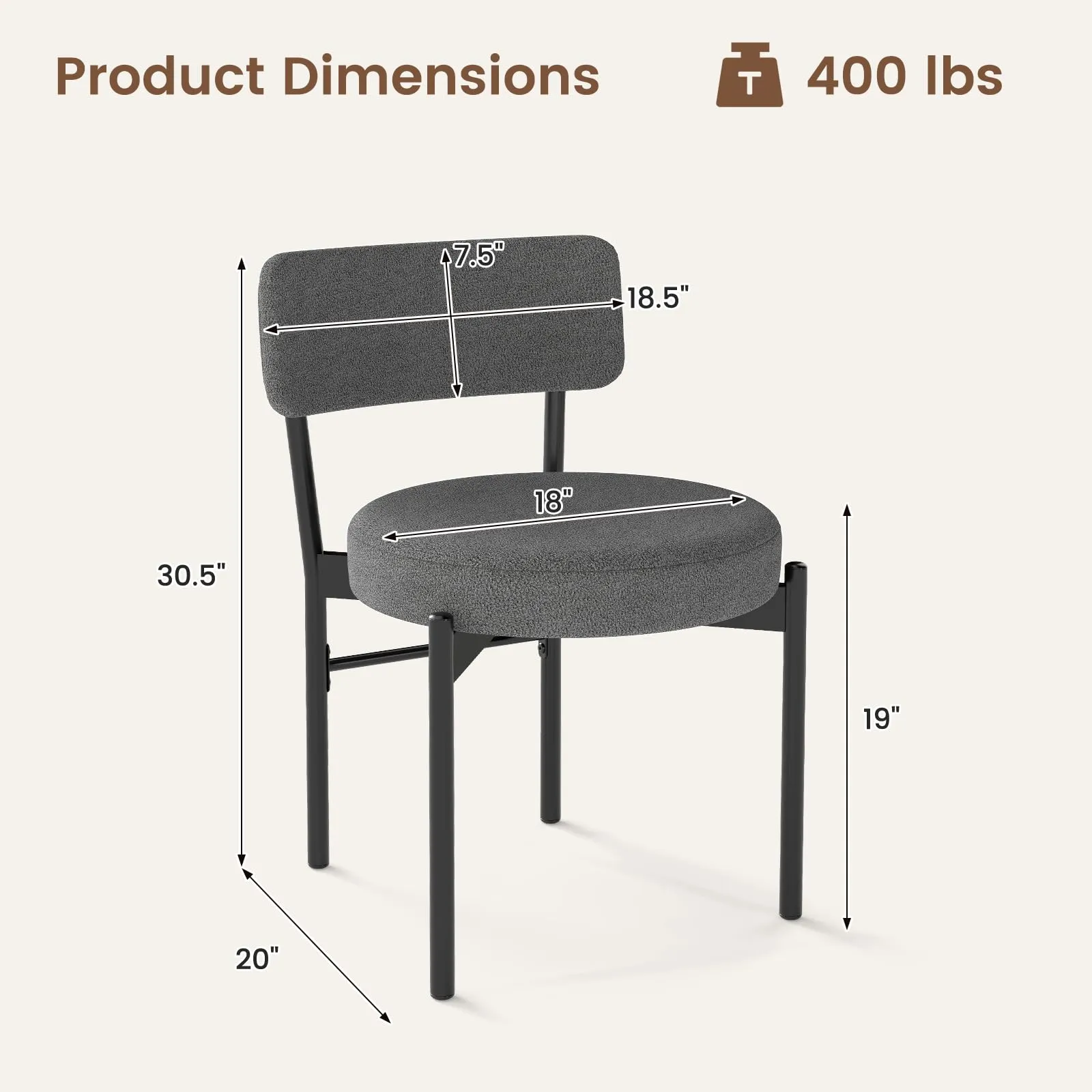 Giantex Boucle Dining Chairs Set of 2/4, Sherpa Upholstered Kitchen Chairs w/Curved Backrest, Padded Seat & Metal Legs