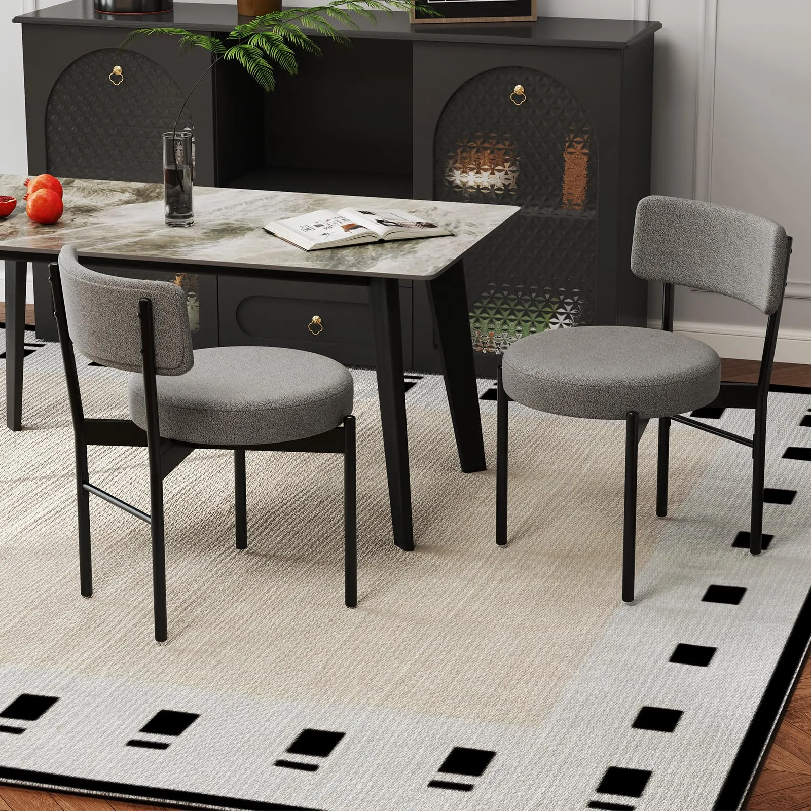 Giantex Boucle Dining Chairs Set of 2/4, Sherpa Upholstered Kitchen Chairs w/Curved Backrest, Padded Seat & Metal Legs
