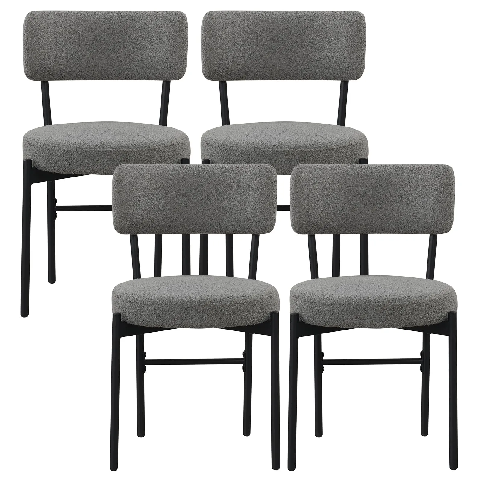 Giantex Boucle Dining Chairs Set of 2/4, Sherpa Upholstered Kitchen Chairs w/Curved Backrest, Padded Seat & Metal Legs