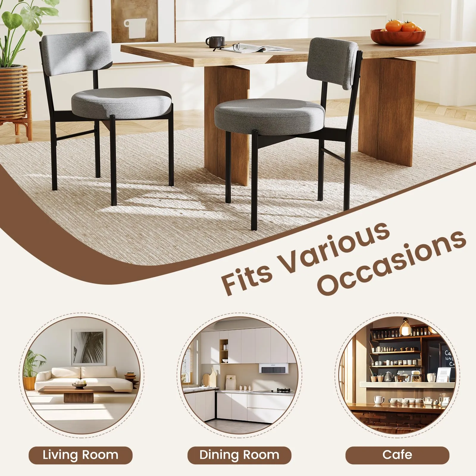 Giantex Boucle Dining Chairs Set of 2/4, Sherpa Upholstered Kitchen Chairs w/Curved Backrest, Padded Seat & Metal Legs