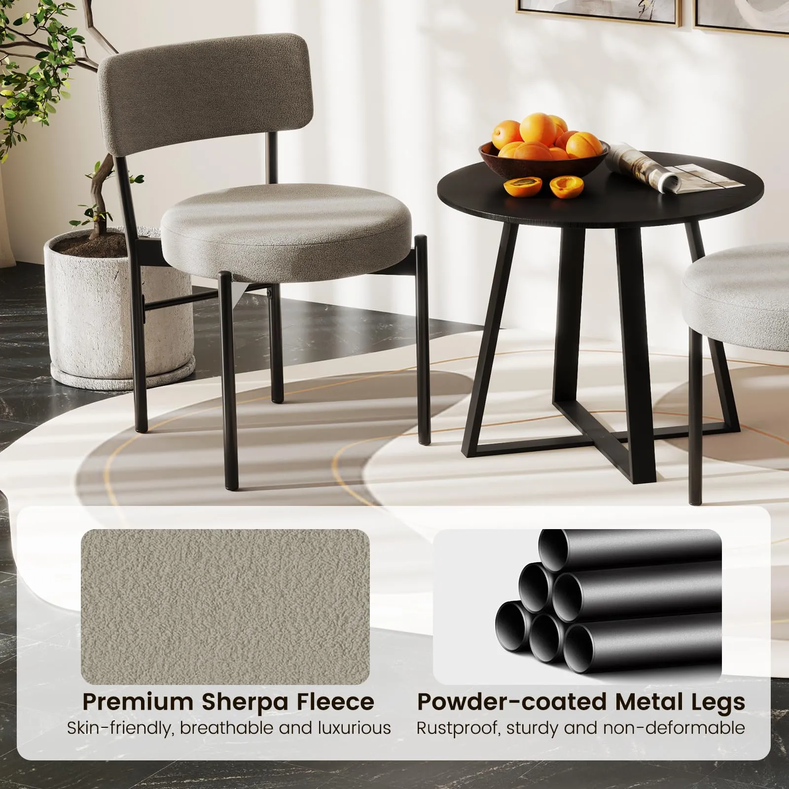 Giantex Boucle Dining Chairs Set of 2/4, Sherpa Upholstered Kitchen Chairs w/Curved Backrest, Padded Seat & Metal Legs