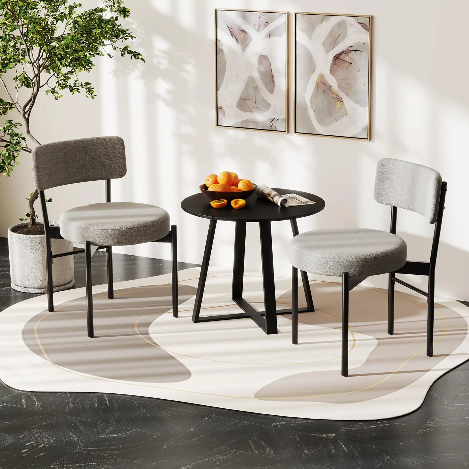 Giantex Boucle Dining Chairs Set of 2/4, Sherpa Upholstered Kitchen Chairs w/Curved Backrest, Padded Seat & Metal Legs