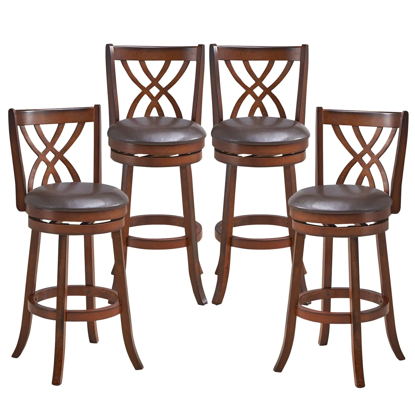 Giantex Brown Bar Stools PU Leather Cushioned Seat and Footrests, for Kitchen Island