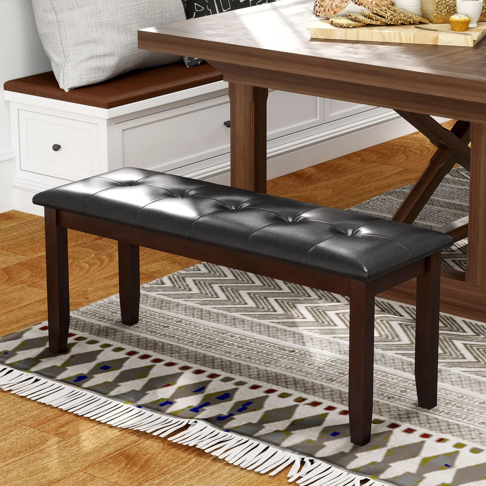 Giantex Button-Tufted Dining Bench, 45.5 PU Leather Upholstered Bench w/Loads 400 Lbs