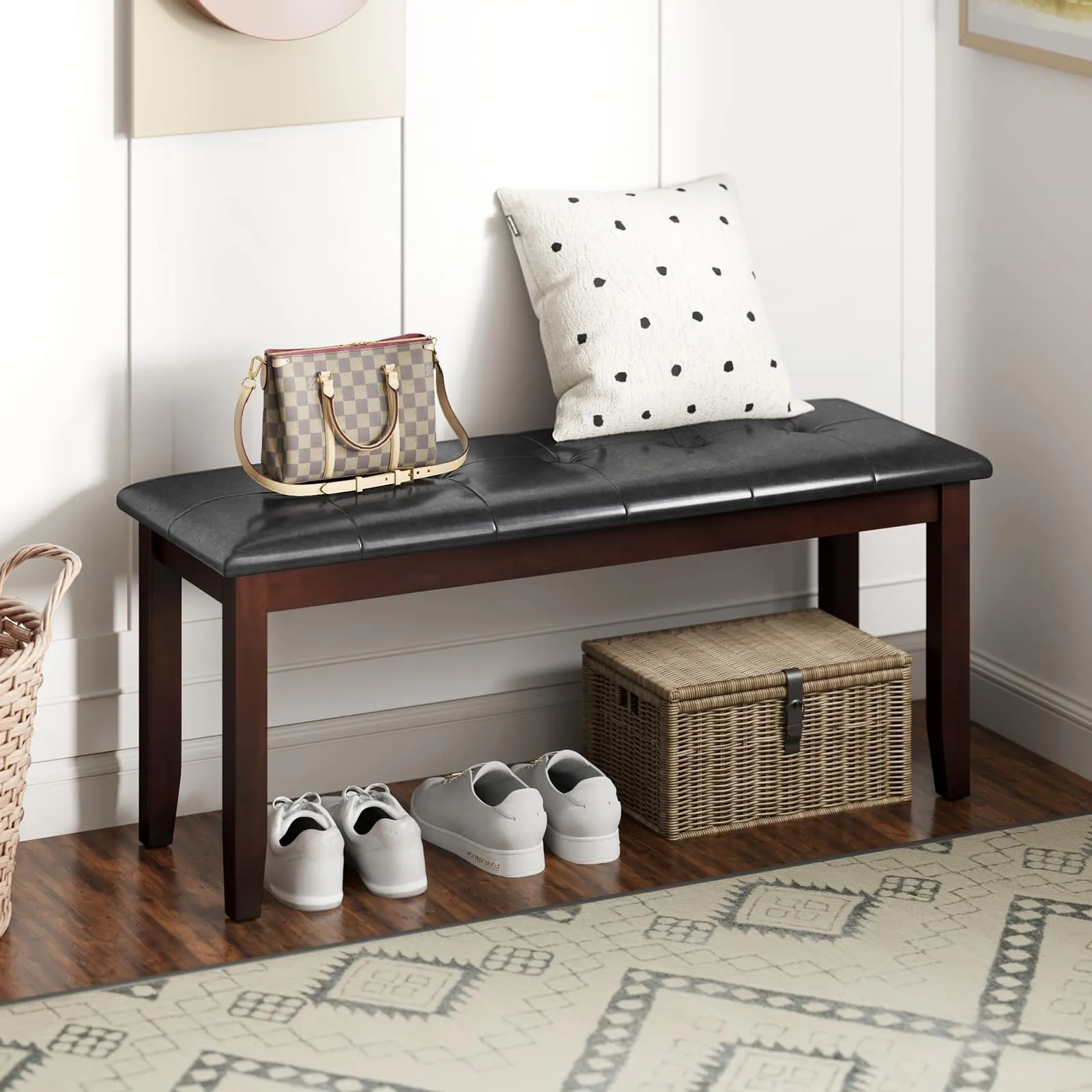 Giantex Button-Tufted Dining Bench, 45.5 PU Leather Upholstered Bench w/Loads 400 Lbs