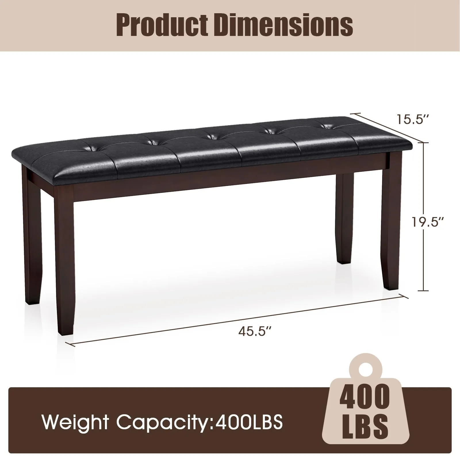 Giantex Button-Tufted Dining Bench, 45.5 PU Leather Upholstered Bench w/Loads 400 Lbs