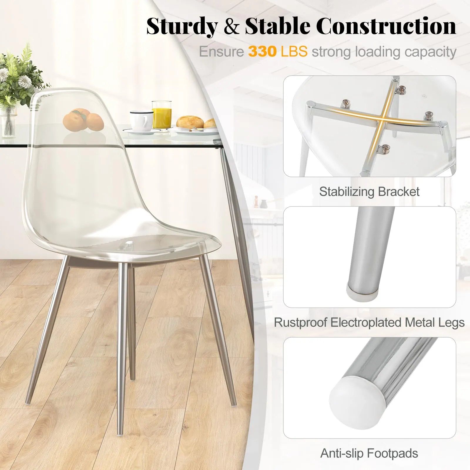 Giantex Clear Dining Chairs Set of 4, Kitchen Chairs w/Transparent Seat & Curved Back