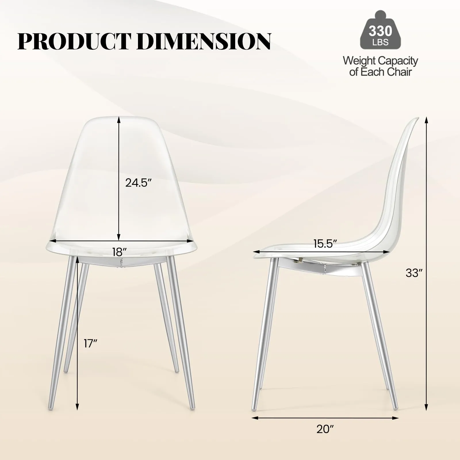 Giantex Clear Dining Chairs Set of 4, Kitchen Chairs w/Transparent Seat & Curved Back