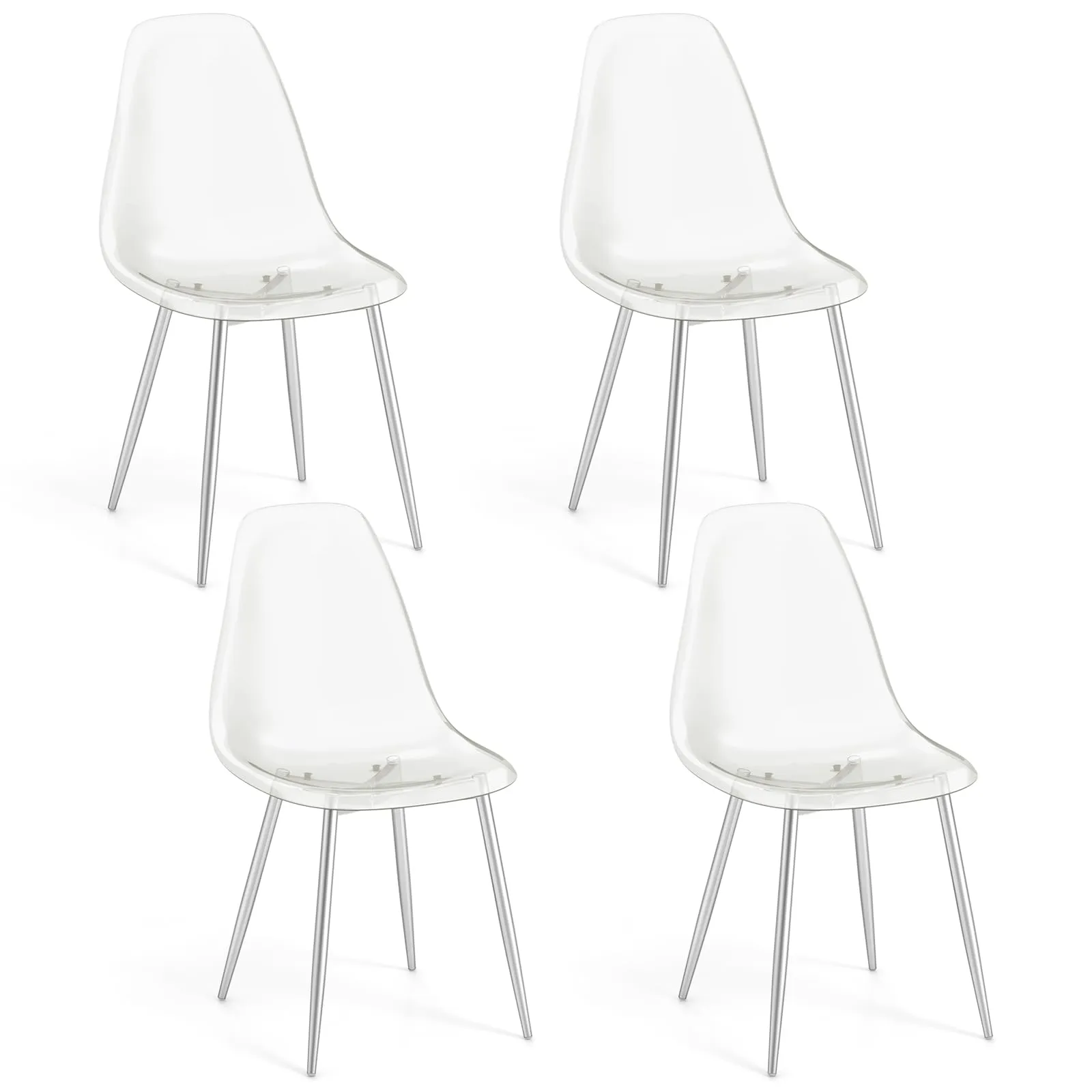 Giantex Clear Dining Chairs Set of 4, Kitchen Chairs w/Transparent Seat & Curved Back