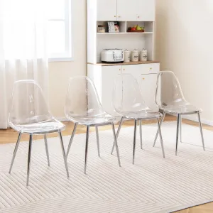 Giantex Clear Dining Chairs Set of 4, Kitchen Chairs w/Transparent Seat & Curved Back set of dining chairs, wooden chairs