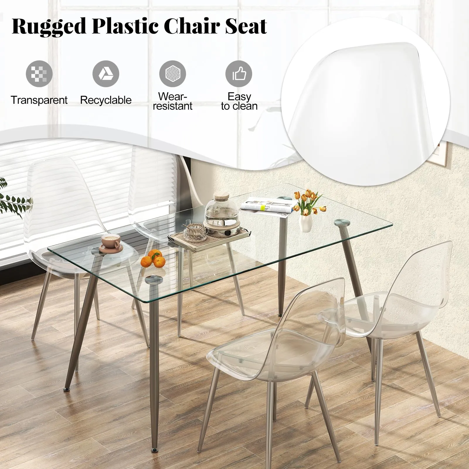 Giantex Clear Dining Chairs Set of 4, Kitchen Chairs w/Transparent Seat & Curved Back