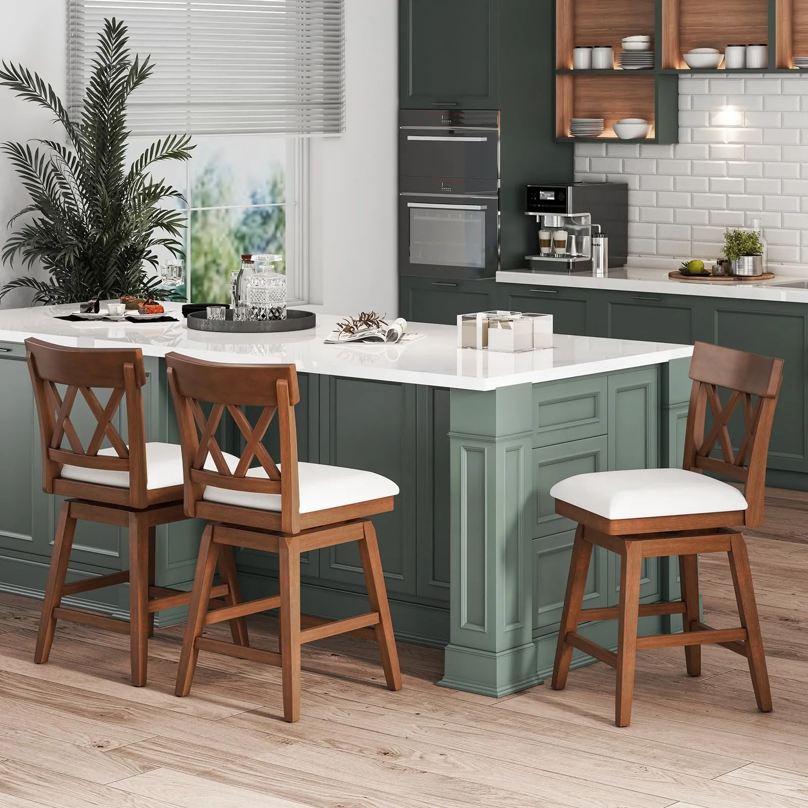 Giantex Counter Height Bar Stool with Crossed Backs and Rubber Wood Legs