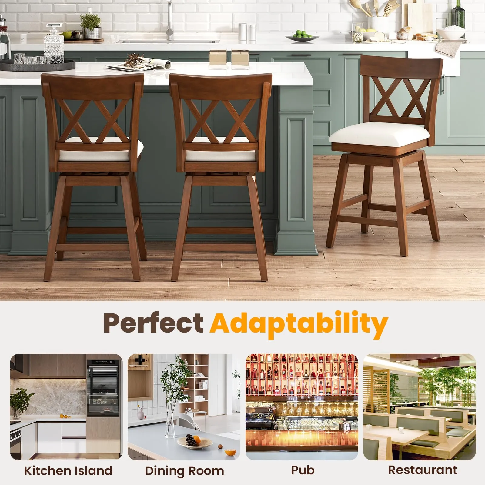 Giantex Counter Height Bar Stool with Crossed Backs and Rubber Wood Legs