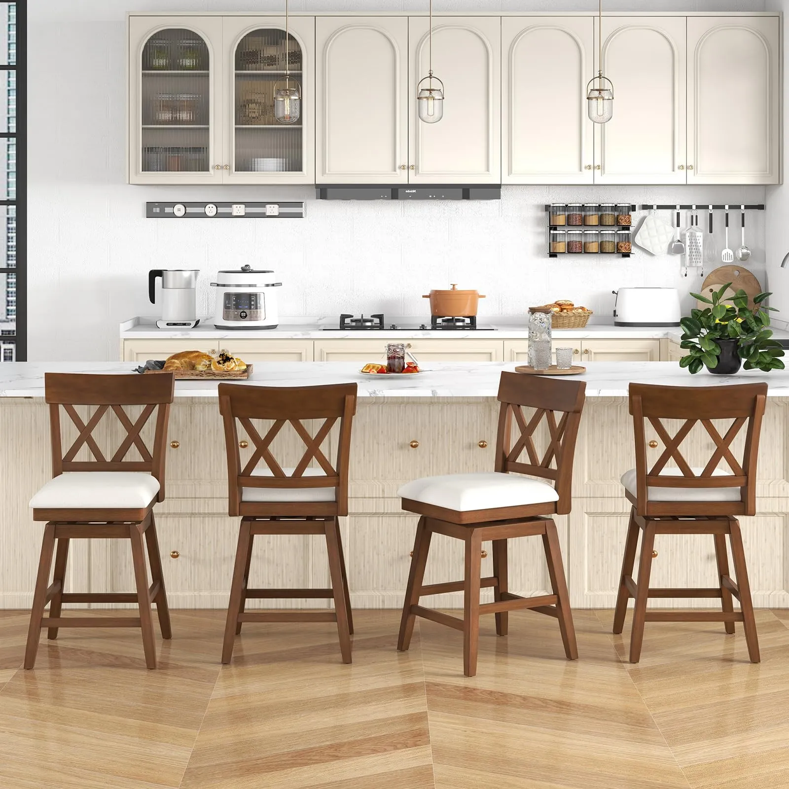 Giantex Counter Height Bar Stool with Crossed Backs and Rubber Wood Legs