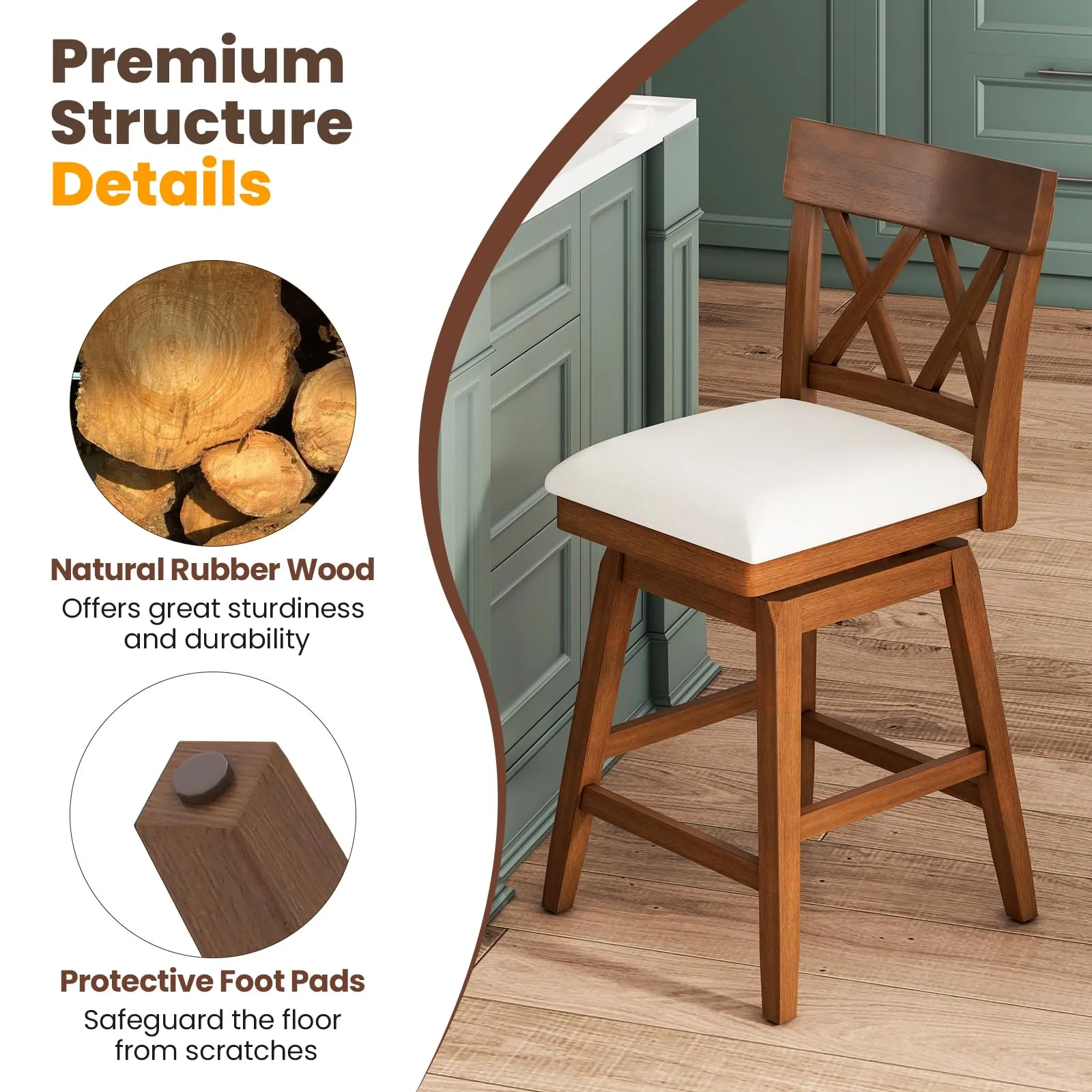 Giantex Counter Height Bar Stool with Crossed Backs and Rubber Wood Legs