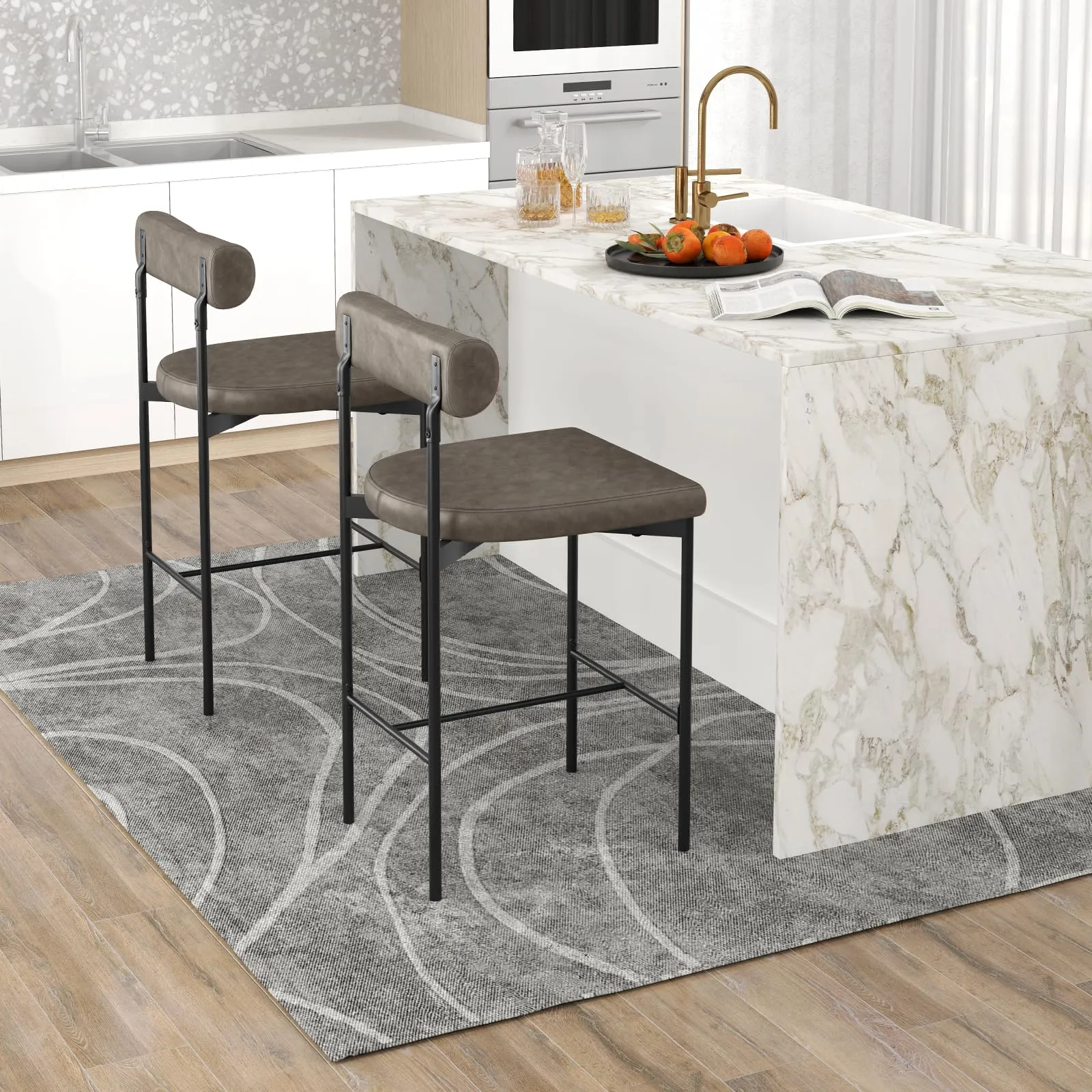 Giantex Counter Height Bar Stools, 26 Inch Upholstered Bar Chairs with Back