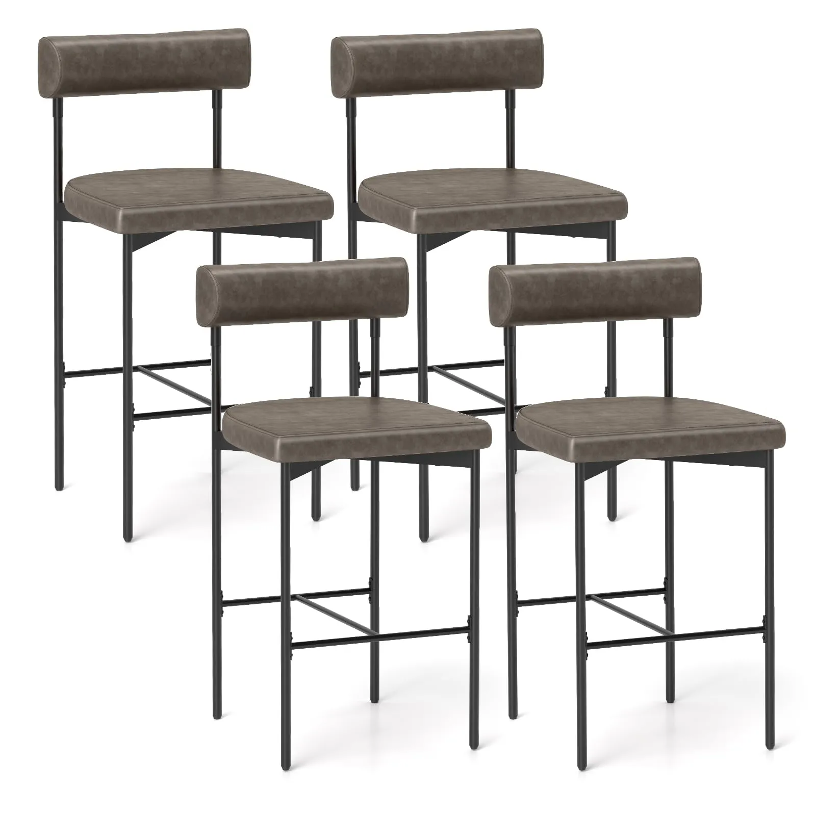 Giantex Counter Height Bar Stools, 26 Inch Upholstered Bar Chairs with Back