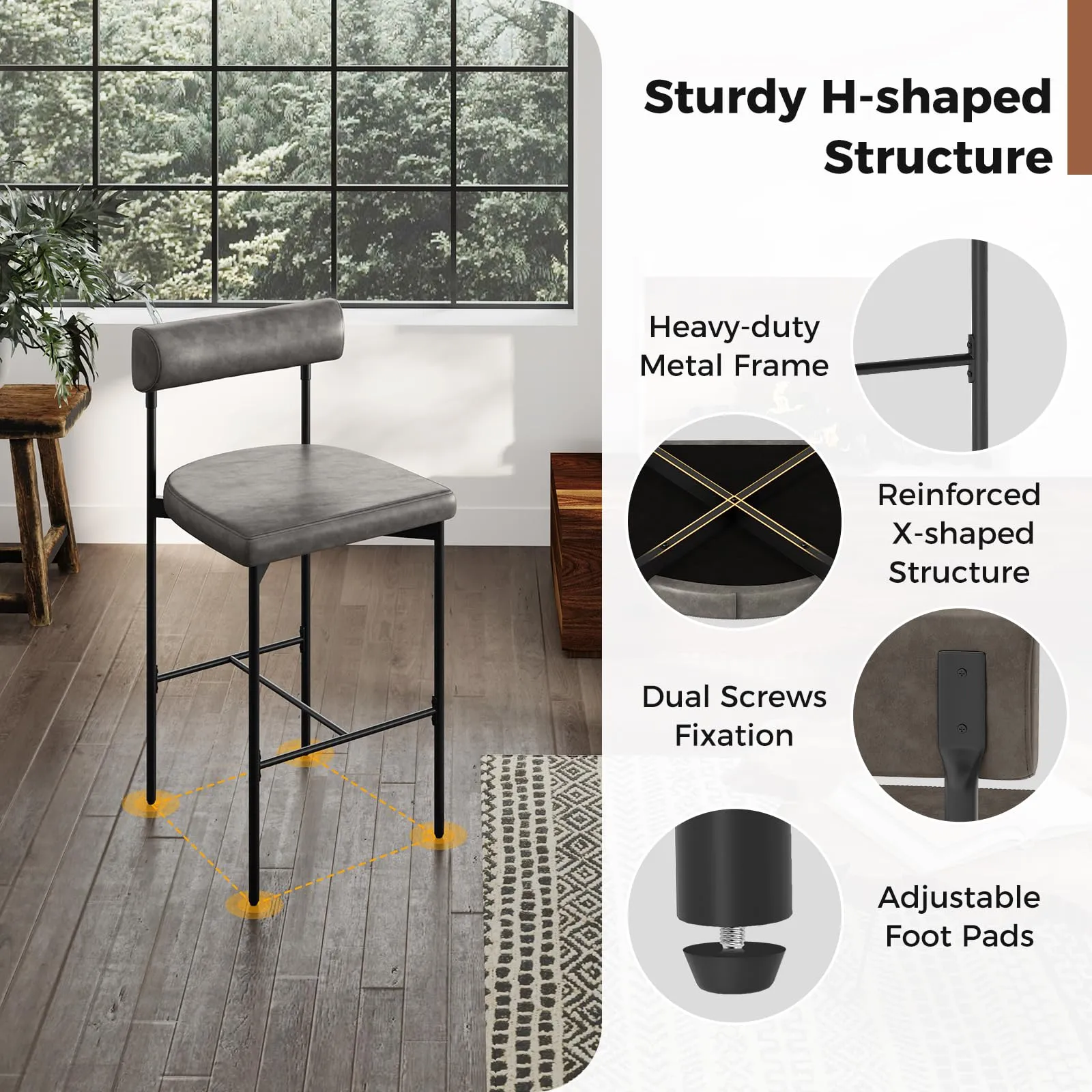 Giantex Counter Height Bar Stools, 26 Inch Upholstered Bar Chairs with Back