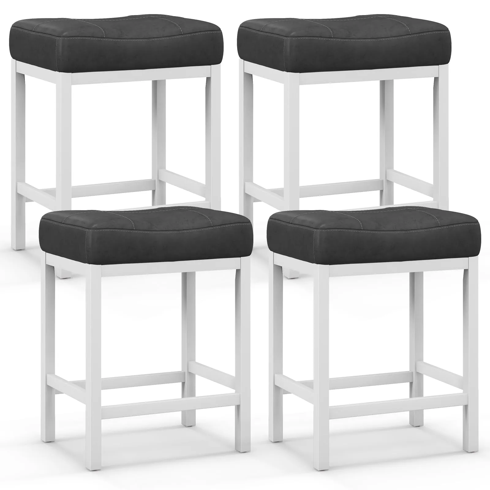 Giantex Counter Height Bar Stools Set of 2/4, 24.5" Backless Linen Fabric Bar Saddle Stools w/Solid Rubber Wood Frame & Footrest