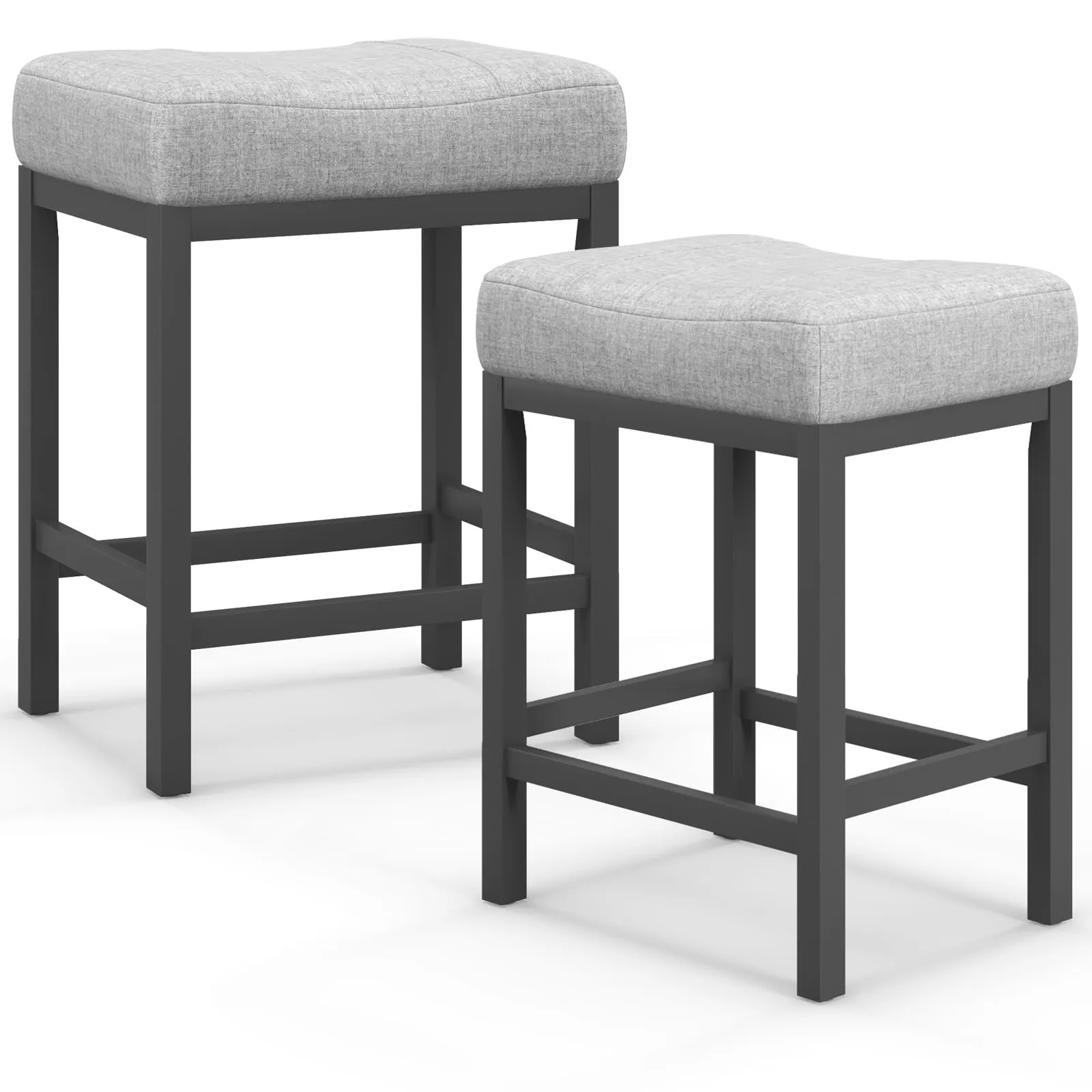 Giantex Counter Height Bar Stools Set of 2/4, 24.5" Backless Linen Fabric Bar Saddle Stools w/Solid Rubber Wood Frame & Footrest