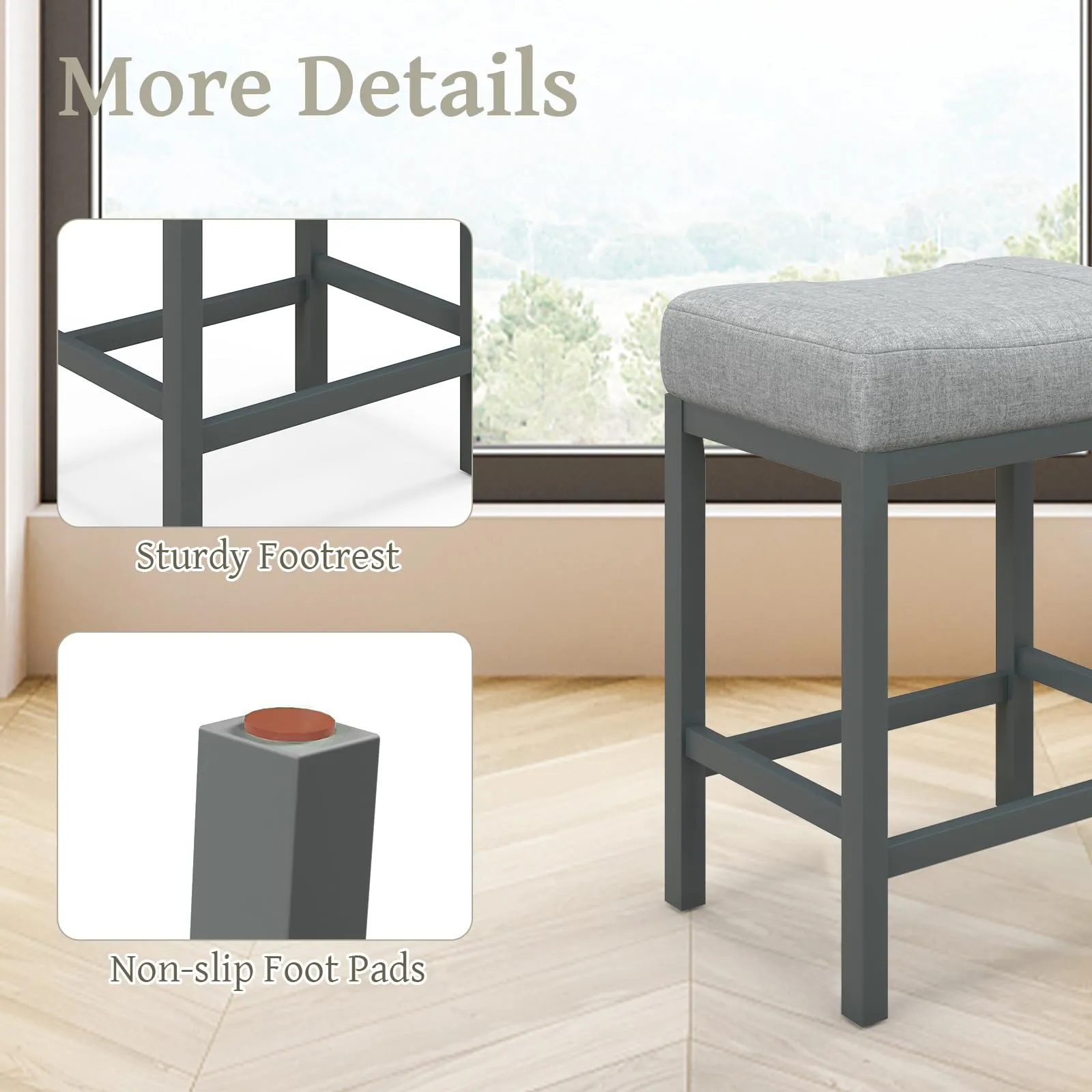Giantex Counter Height Bar Stools Set of 2/4, 24.5" Backless Linen Fabric Bar Saddle Stools w/Solid Rubber Wood Frame & Footrest