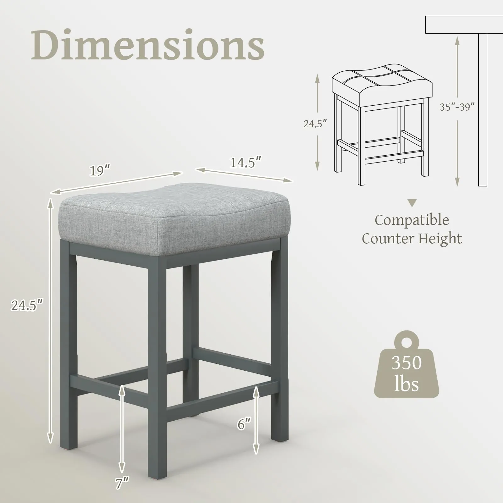 Giantex Counter Height Bar Stools Set of 2/4, 24.5" Backless Linen Fabric Bar Saddle Stools w/Solid Rubber Wood Frame & Footrest