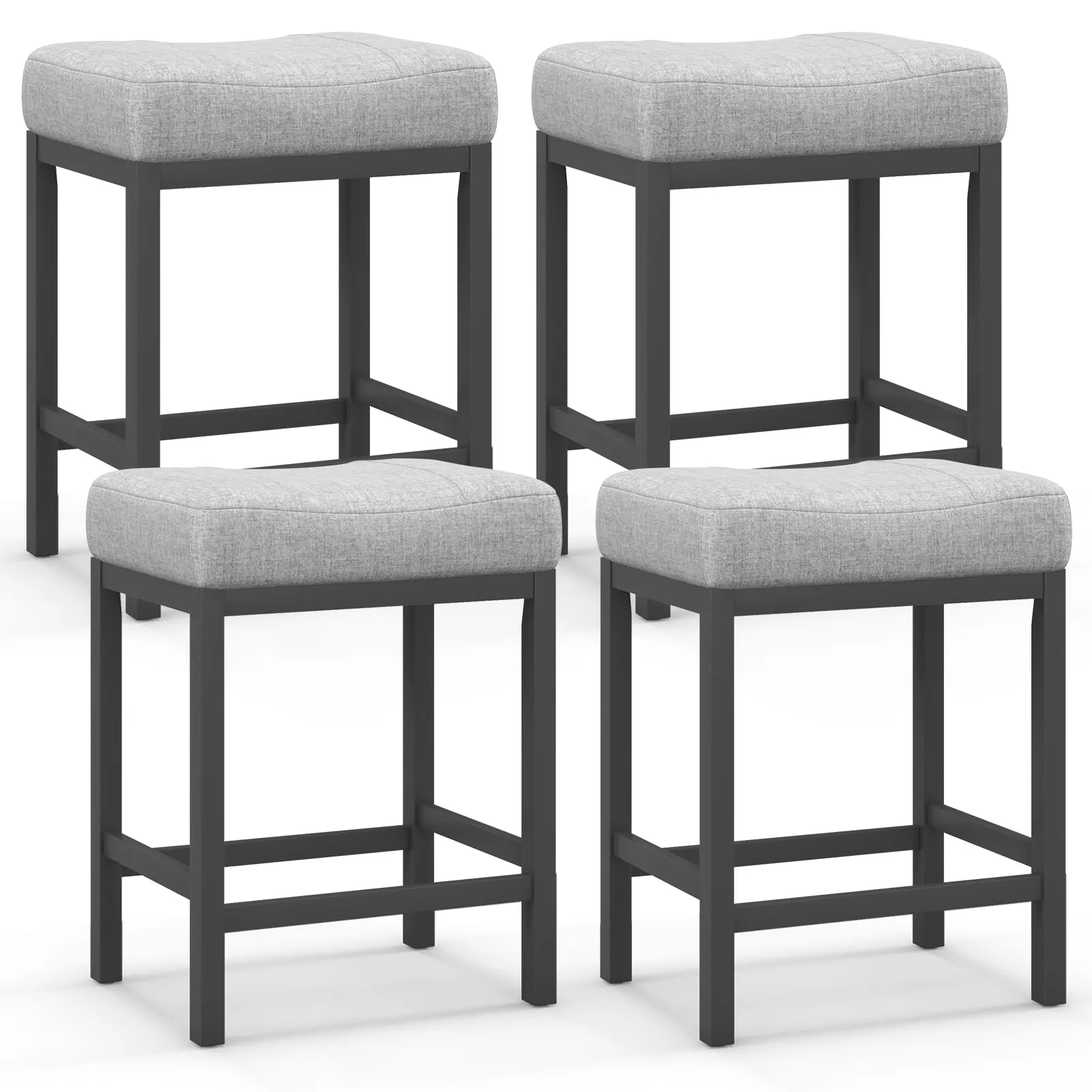Giantex Counter Height Bar Stools Set of 2/4, 24.5" Backless Linen Fabric Bar Saddle Stools w/Solid Rubber Wood Frame & Footrest kitchen barstool, adjustable bar stool