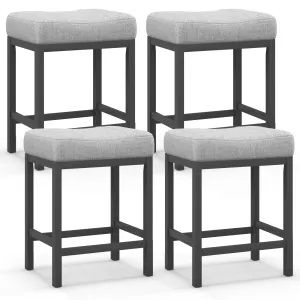 Giantex Counter Height Bar Stools Set of 2/4, 24.5" Backless Linen Fabric Bar Saddle Stools w/Solid Rubber Wood Frame & Footrest kitchen barstool, adjustable bar stool