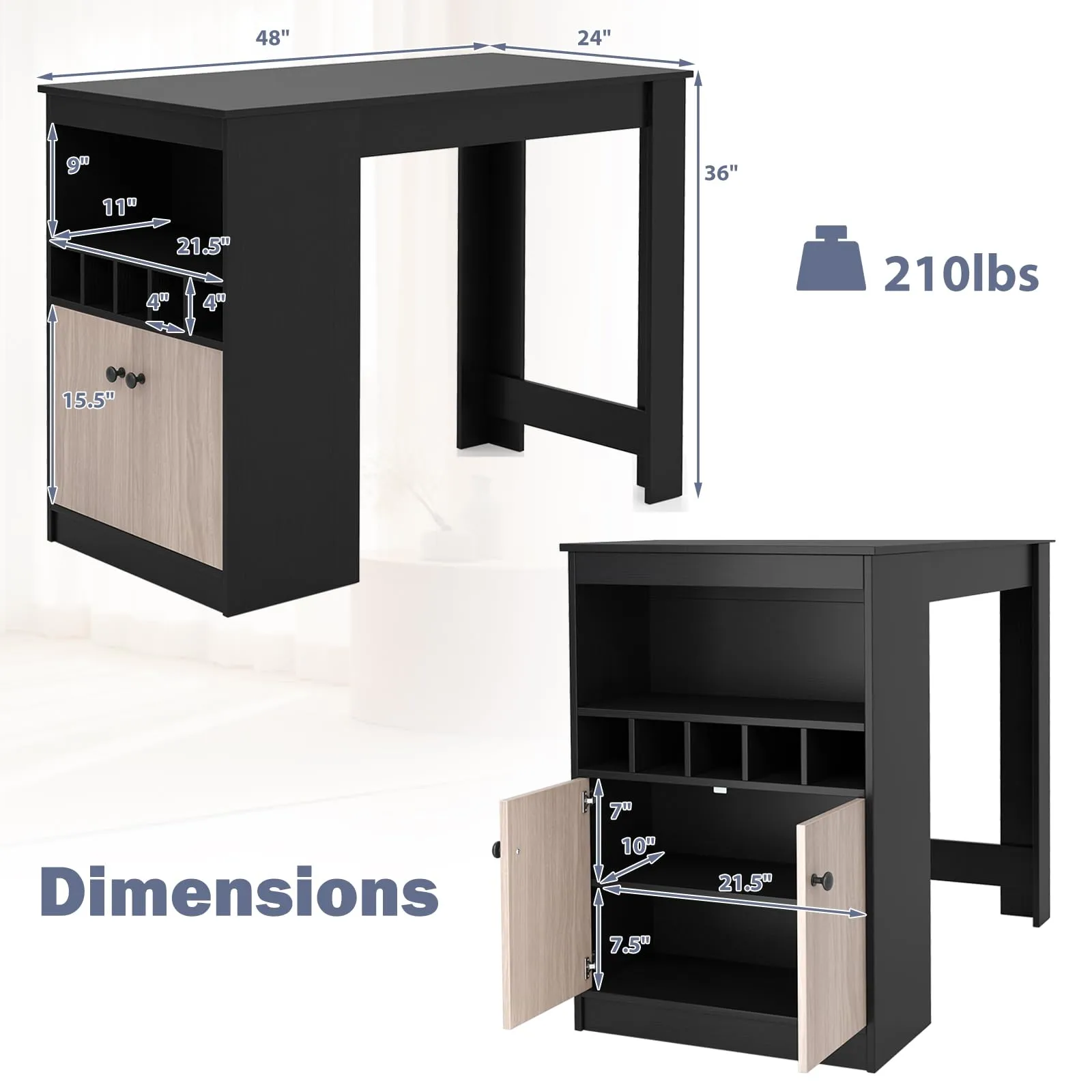 Giantex Counter Height Bar Table with Storage Cabinet