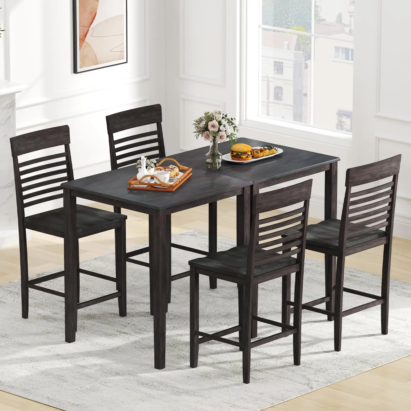 Giantex Counter-Height Square Kitchen Table and 4 Chairs Set with Rubber Wood Frame