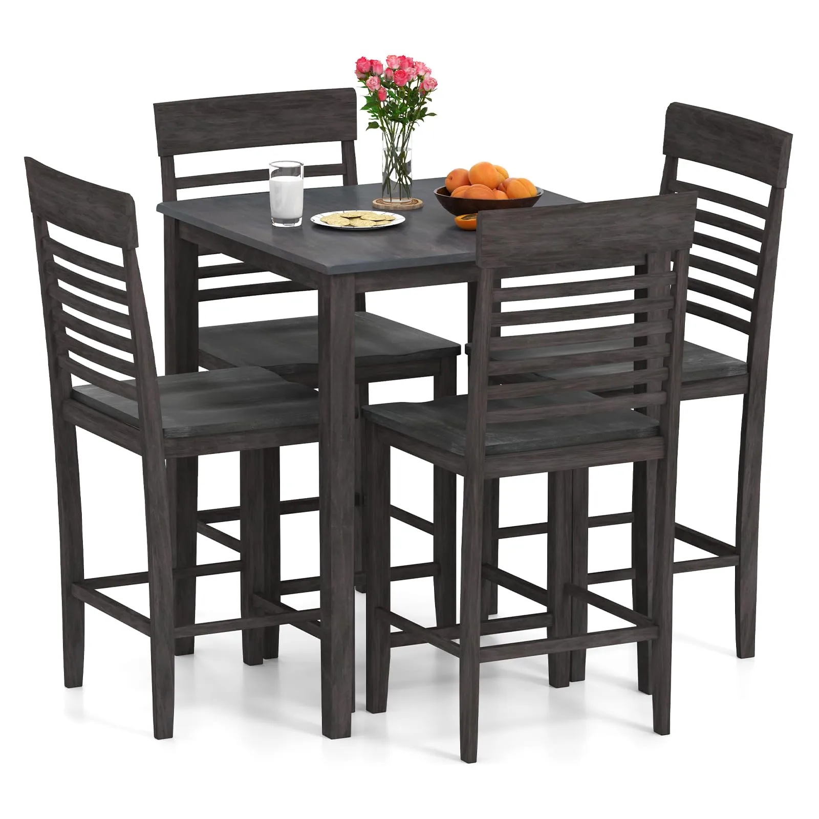 Giantex Counter-Height Square Kitchen Table and 4 Chairs Set with Rubber Wood Frame tablecloth, dining table