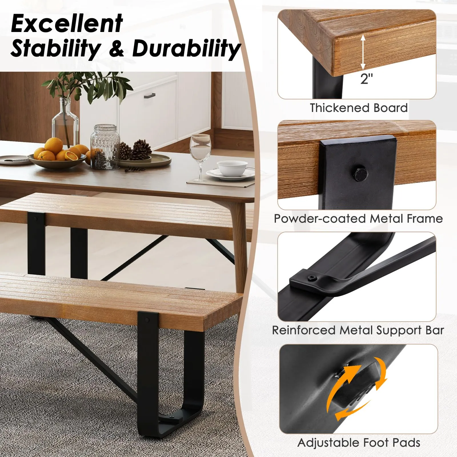 Giantex Dining Bench, 60 Inch Entryway Shoe Rack Bench, Long Kitchen Bench with Metal Frame