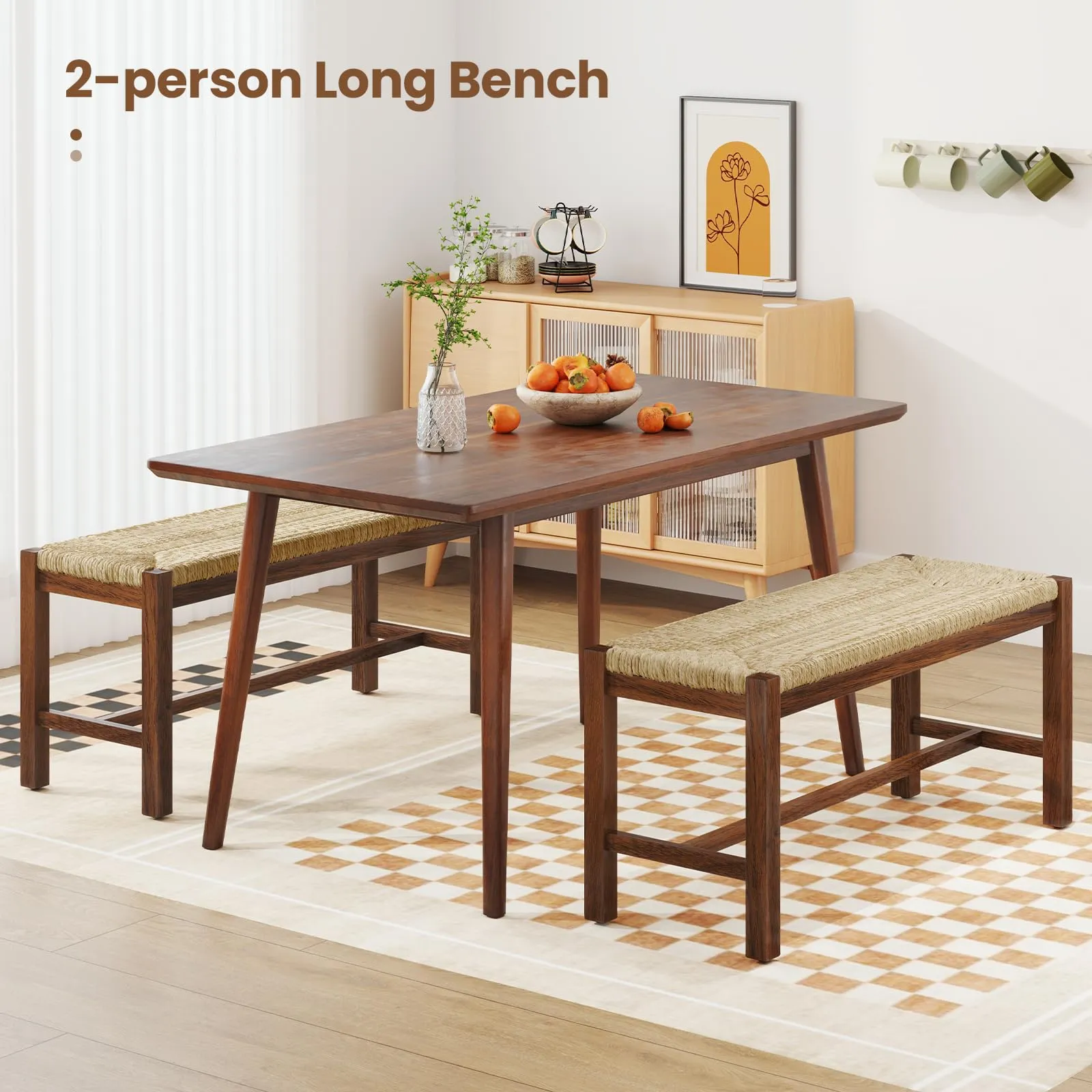 Giantex Dining Bench with Woven Seagrass Woven Seat