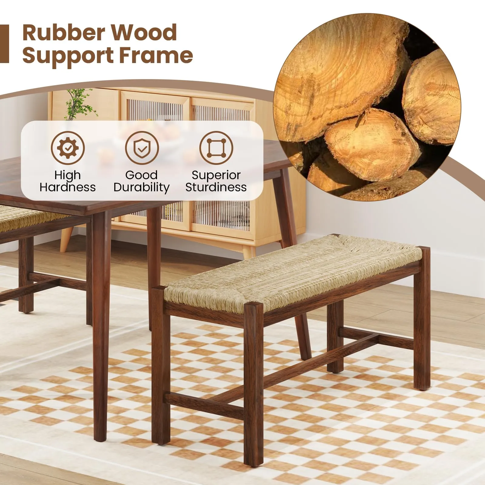 Giantex Dining Bench with Woven Seagrass Woven Seat